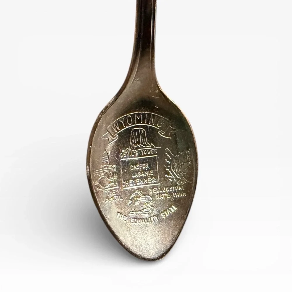 Vintage Buffalo Bill Cody Wyoming Souvenir Spoon with Hanging Buffalo Bill Charm